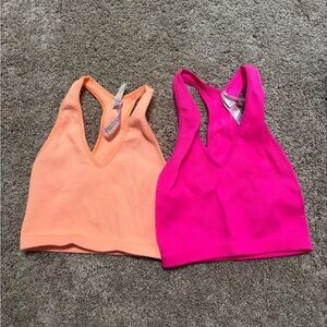 (Two Pack) Free People Vibrant Pink and Orange Crop Tanks
